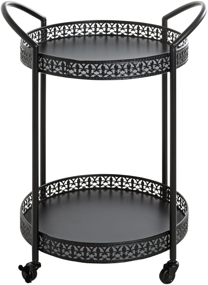 HAKU Serveerwagen zwart, metaal - Maat: B 51 cm x H 71 cm x D 42 cm, Stijl: Art Deco
