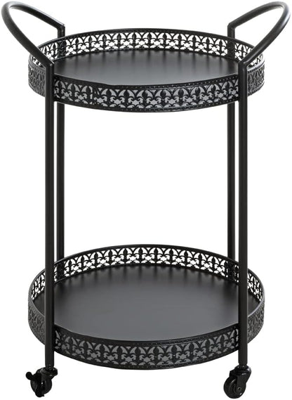 HAKU Serveerwagen zwart, metaal - Maat: B 51 cm x H 71 cm x D 42 cm, Stijl: Art Deco