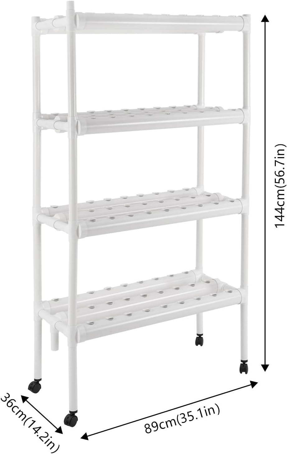 OUKANING 4 Tier Hydroponic System, 108 Holes, Home Hydroponic Grow Kit with 12 V Water Pump (55 Gal/h) Timer, 4 Wheels and Plant Baskets for Salad, Herbs, Vegetables - QUORE