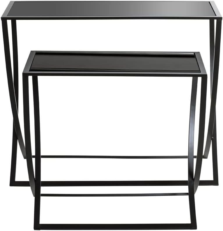 HAKU Bijzettafel set van 2 zwart, Metaal, veiligheidsglas - Maat: B 60/80 cm x H Beistelltisch 2er Set/65 cm x D 30/30 cm, Stijl: Modern