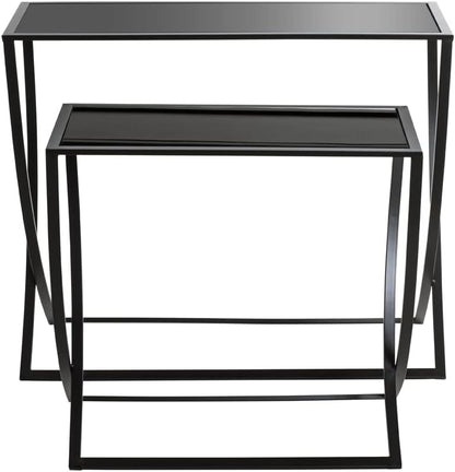 HAKU Bijzettafel set van 2 zwart, Metaal, veiligheidsglas - Maat: B 60/80 cm x H Beistelltisch 2er Set/65 cm x D 30/30 cm, Stijl: Modern