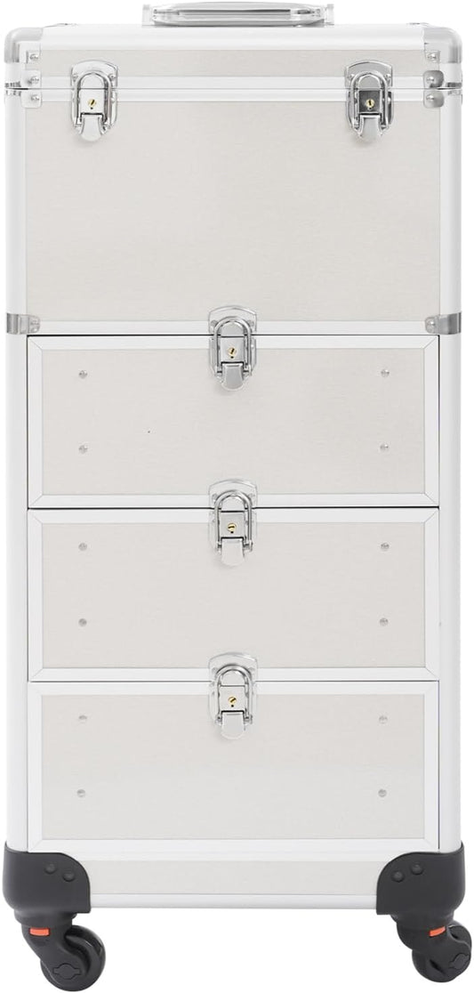 Make-Up Koffer – Make-Up Trolley – Cosmetica Koffer – Visagiekoffer – Beautycase – Aluminium Behuizing – Vergrendelbaar Met 3 Lades & 4 Wielen