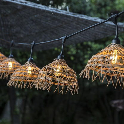 Lichtsnoer voor buiten, aansluitbaar, 10 m, met 20 ledlampen, E27, warmwit, HAWAII LIGHT, bohemien polyrotan lampenkap