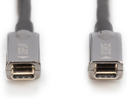 DIGITUS USB-C AOC hybride glasvezel AV verbindingskabel - USB 3.1 - Displayport 1.2 - DP Alt-Mode - Plug&Play - Audio/Video kabel - 10m - zwart