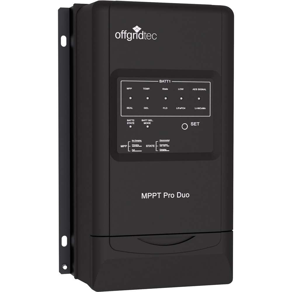 Offgridtec® MPPT Pro Duo laadregelaar 30A 12V 24V voor twee batterijcircuits. App beschikbaar voor Android.
