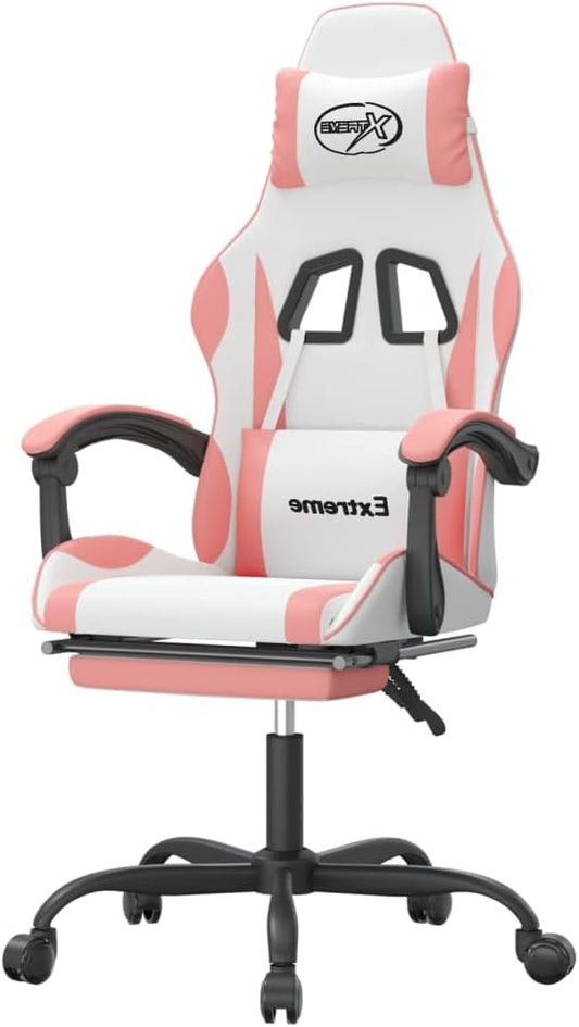 Gamingstoel – Gamestoel – Gaming Chair – Bureaustoel – Game Stoel – Verstelbare Rugleuning – Kunstleer Wit/Roze