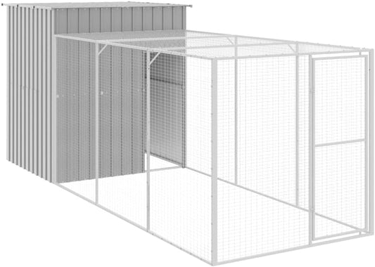 vidaXL Chicken coop with run 165x455x181cm steel light grey - QUORE