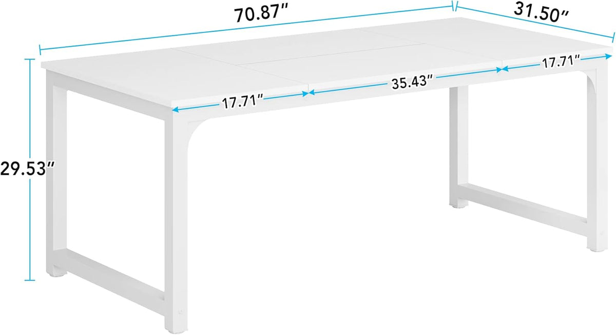 Tribesigns Dining Table, 180 x 80 cm, Industrial Kitchen Table for 6-8 People, Rectangular Dining Table for Dining Room, Kitchen, Living Room, with Robust Metal Legs (White)