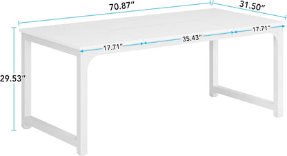 Tribesigns Dining Table, 180 x 80 cm, Industrial Kitchen Table for 6-8 People, Rectangular Dining Table for Dining Room, Kitchen, Living Room, with Robust Metal Legs (White)