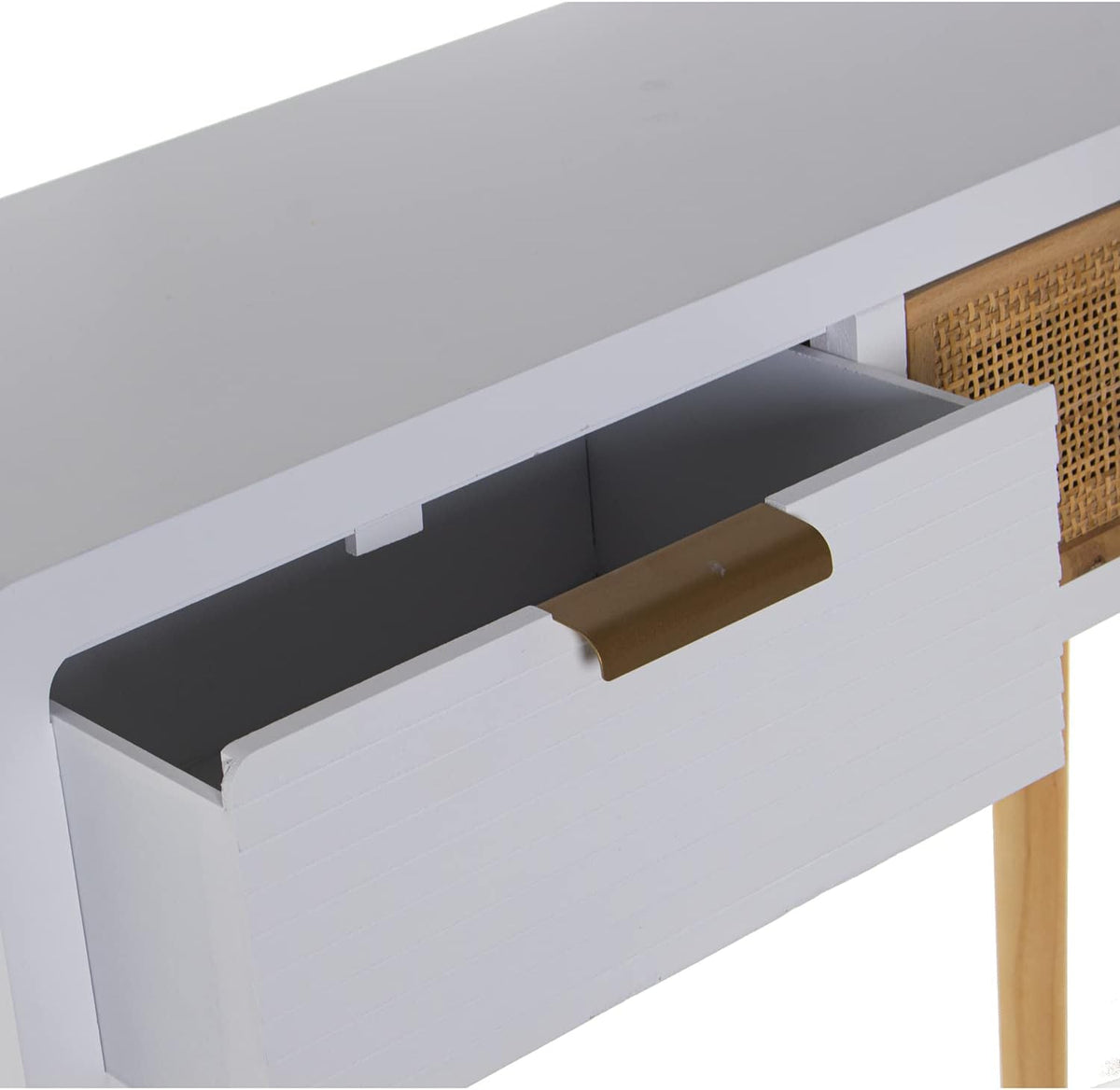 DRW Ingangstafel met 2 schuifladen van MDF en rotan in wit en natuur 80 x 30 x 78 cm