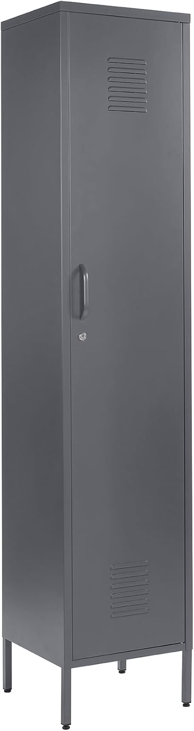 MMT Furniture Metal Locker Cabinet with Lockable Storage Cabinet Slim One Door (Grey, 180cm) - QUORE