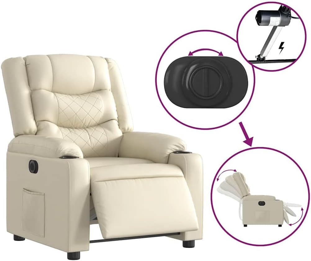 Relaxstoel – Elektrische Relaxstoel – Tv-Stoel – Ligstoel – Fauteuil – Crèmekleur – Kunstleer – Elektrisch Kantelsysteem – Maximaal 135 Graden Ligfunctie