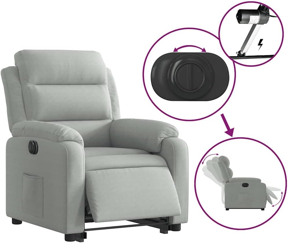 Elektrische Relaxstoel – Sta-Op Stoel – Verstelbare Fauteuil – Elektrisch Ligstoel – Relaxfauteuil Lichtgrijs – Sta-Op Functie – Fluwelen Bekleding
