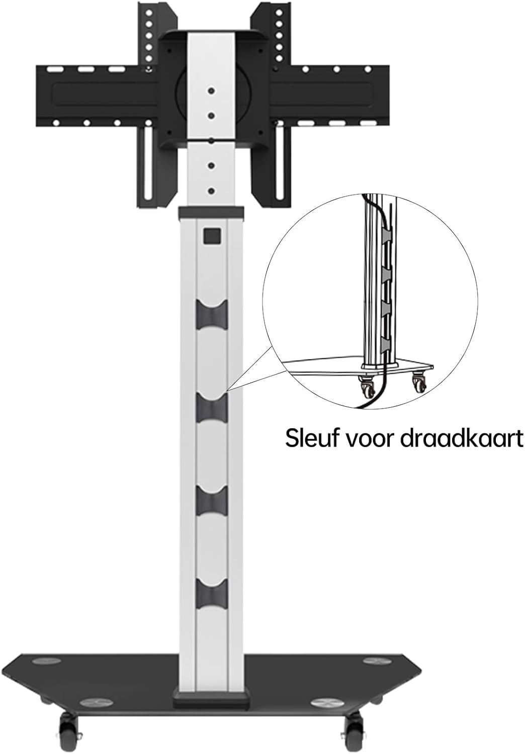 JAV Smart Board Stand Mobiele Interactief Whiteboard Standaard voor 32-55 inch Draaibaar Touch Screen Hoogte Verstelbaar met 360 ° Slotwiel Ideaal voor Klaslokaal Kantoor