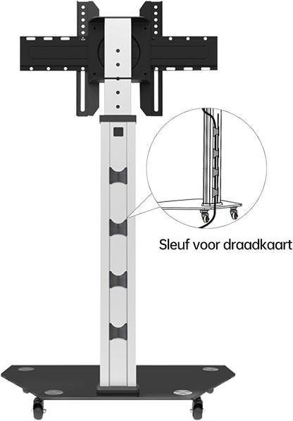 JAV Smart Board Stand Mobiele Interactief Whiteboard Standaard voor 32-55 inch Draaibaar Touch Screen Hoogte Verstelbaar met 360 ° Slotwiel Ideaal voor Klaslokaal Kantoor