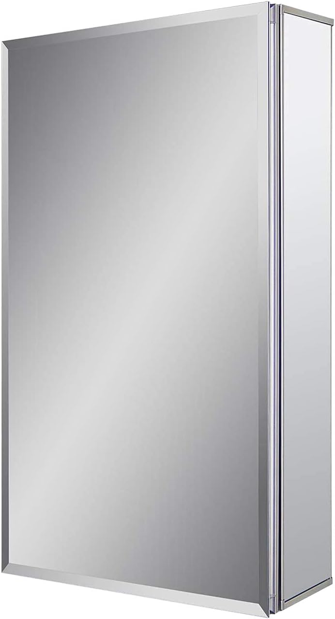 Fundin Aluminium badkamerspiegelkast inbouwmontage of opbouwmontage, met frameloze dubbelzijdige spiegeldeur, 38 x 61 cm