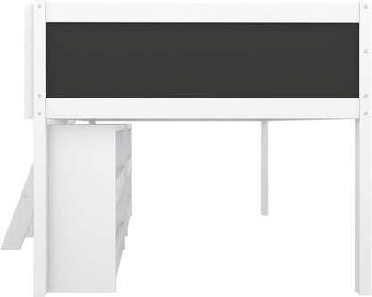 Children's Bed with Shelf, Slatted Frame, Ladder and Fall Protection, Teenage Bed, Single Bed, Wooden Pine Bed (White, 90 x 200 cm) - QUORE