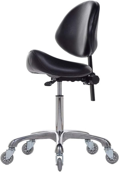 Hydraulische zadelkruk met rugsteun, draaibaar, ergonomisch, in hoogte verstelbaar, robuust (204 kg) voor schoonheidssalon, massage, kliniek, thuis en kantoor