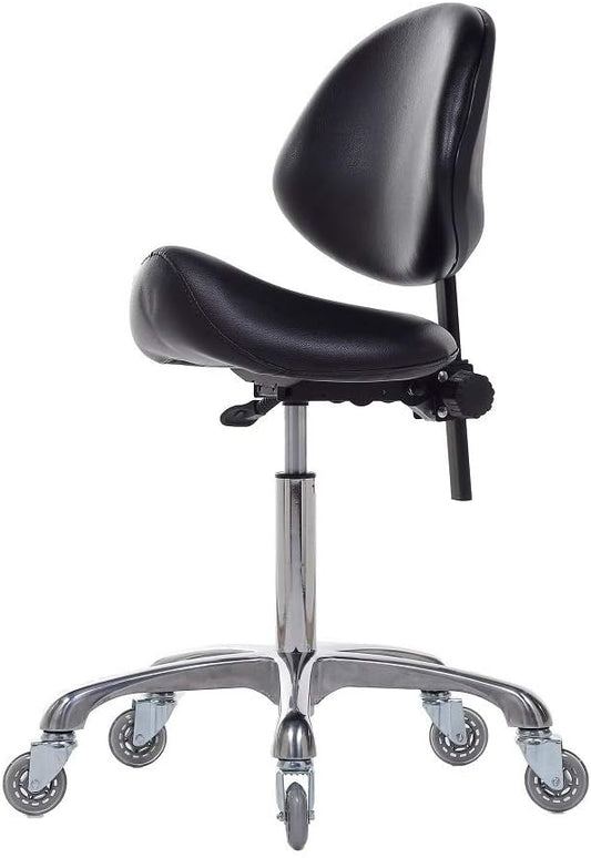 Hydraulische zadelkruk met rugsteun, draaibaar, ergonomisch, in hoogte verstelbaar, robuust (204 kg) voor schoonheidssalon, massage, kliniek, thuis en kantoor