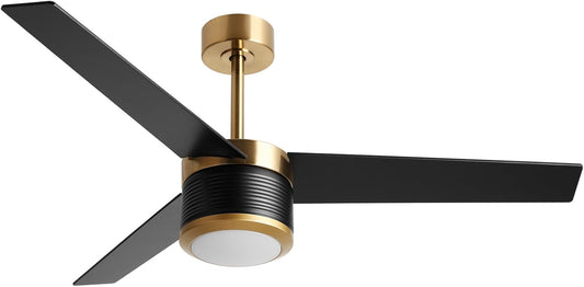 reiga 132 cm zwarte plafondventilator met lampen en afstandsbediening, dimbaar ledlicht met 3 kleurtemperaturen, stille motor, 3 zwarte vleugels, modern, voor binnen en buiten
