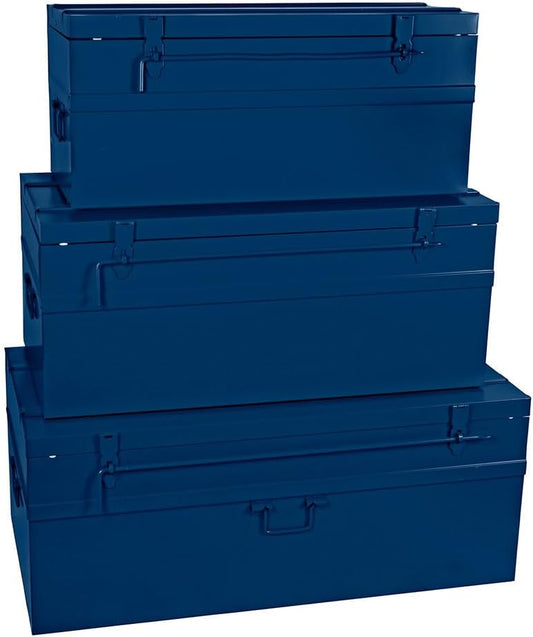 Cogex - Set van 3 metalen dozen, hangslot, blauw, 70700 x 330 x 310 mm, 100800 x 390 x 340 mm, 150900 x 450 x 370 mm