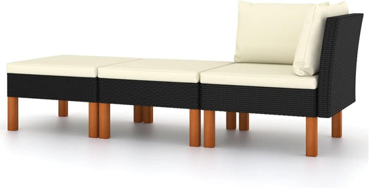 3-Piece Garden Lounge Set Poly Rattan and Eucalyptus Solid Wood Stool Sofa Dining Set with Corner Sofa and Table - QUORE