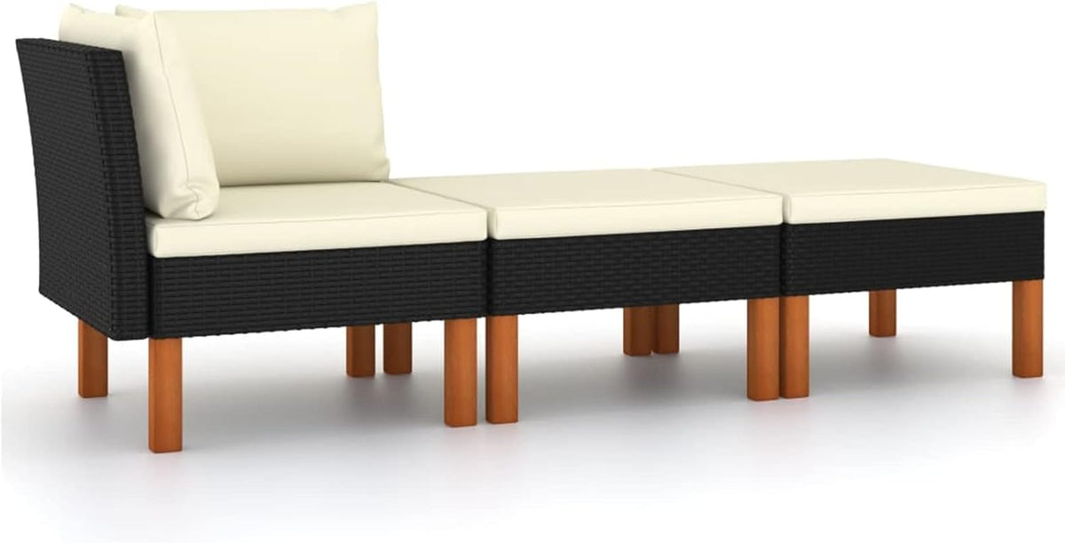 3-Piece Garden Lounge Set Poly Rattan and Eucalyptus Solid Wood Stool Sofa Dining Set with Corner Sofa and Table - QUORE