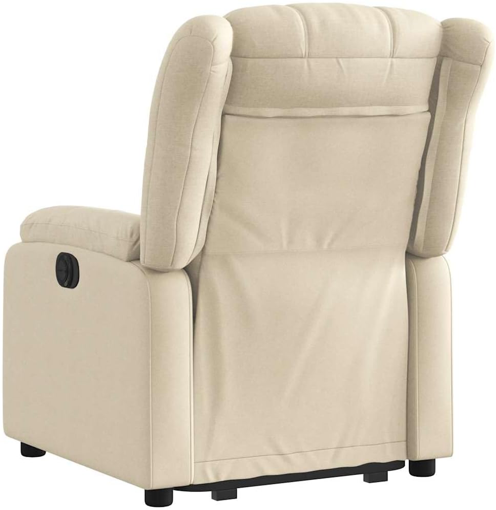 Relaxstoel Met Opstahulp – Elektrische Relaxstoel – Tv-Stoel Met Ligfunctie – Enkele Ligstoel – Relaxstoel Voor Woonkamer – Crèmestof Bekleding – Elektrisch Kantelsysteem – Max 135° Ligfunctie