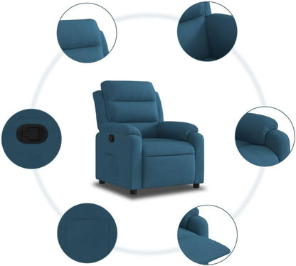 Relaxstoel – Fauteuil – TV-Stoel – Ligstoel – Loungestoel – Blauw Fluweel – Handmatig Kantelsysteem – Verstelbare Rugleuning tot 135°