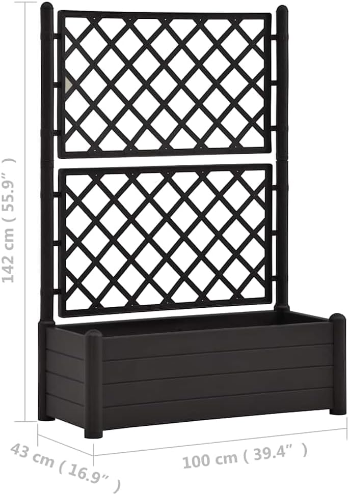 vidaXL Planter with trellis 100x43x142 cm PP anthracite - QUORE