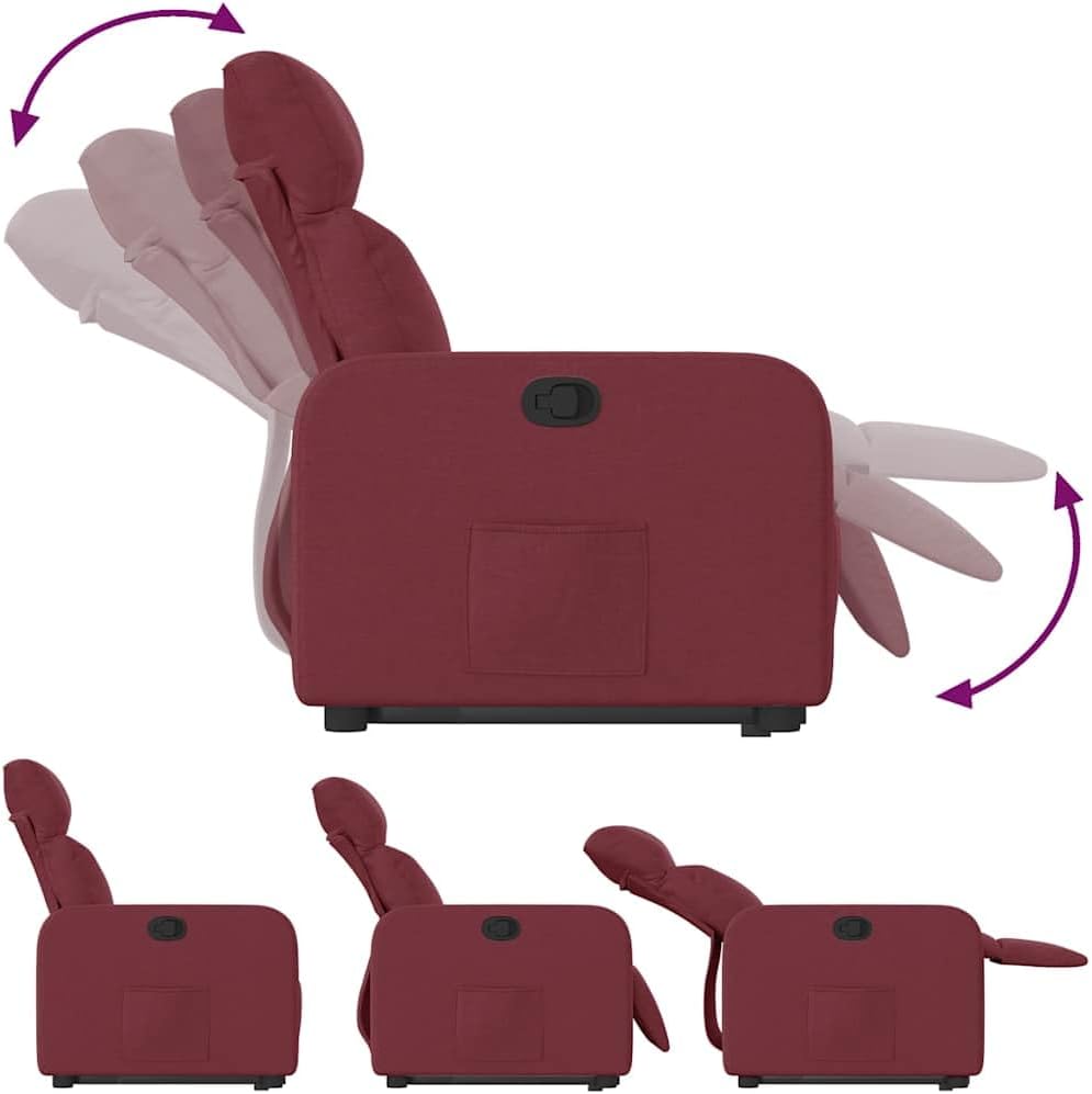 Relaxstoel – Fauteuil – Ligstoel – Tv-Stoel – Opstahulpstoel – Elektrische Opstahulp – Handmatige Ligfunctie – Wijnrode Stof