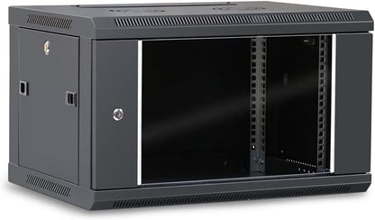 WAYTEX 37401 Netwerkkastlade 19 inch 6U - L 600 x D 450 x 368 mm - aan de muur geleverd of op poten staan - glazen deur met slot - zwart