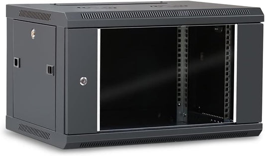 WAYTEX 37401 Netwerkkastlade 19 inch 6U - L 600 x D 450 x 368 mm - aan de muur geleverd of op poten staan - glazen deur met slot - zwart