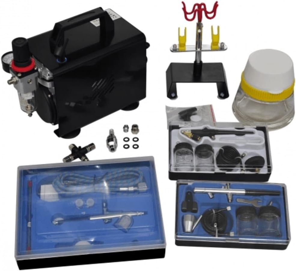 Airbrush Compressor Set – Airbrush Set – Spray Set – Mini Compressor – Spuitpistool – Automatisch Start/Stop – 3 Pistolen Met Verschillende Nozzles