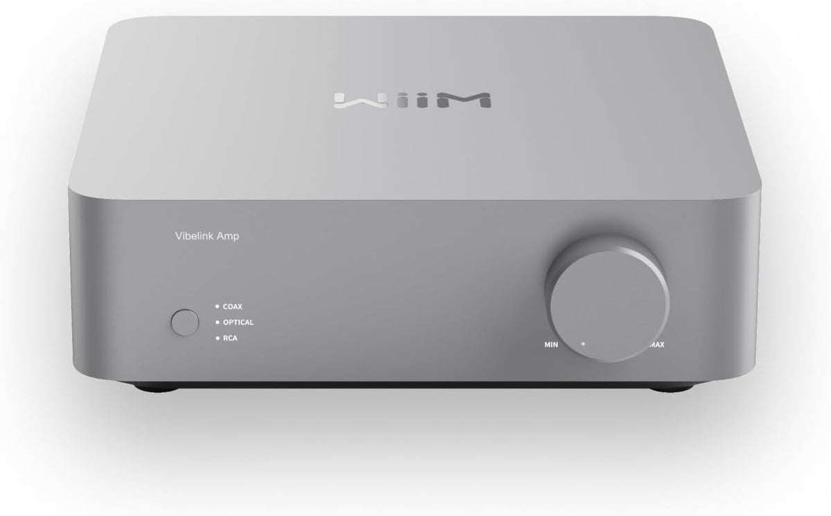 WiiM Vibelink Amp | 100W eindversterker met premium ESS 9039Q2M DAC en TI TPA3255 | Compatibel met WiiM Mini, Pro, Pro Plus en Ultra | RCA-, coaxiale en optische ingangen | Zilver