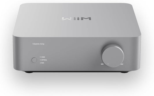 WiiM Vibelink Amp | 100W eindversterker met premium ESS 9039Q2M DAC en TI TPA3255 | Compatibel met WiiM Mini, Pro, Pro Plus en Ultra | RCA-, coaxiale en optische ingangen | Zilver