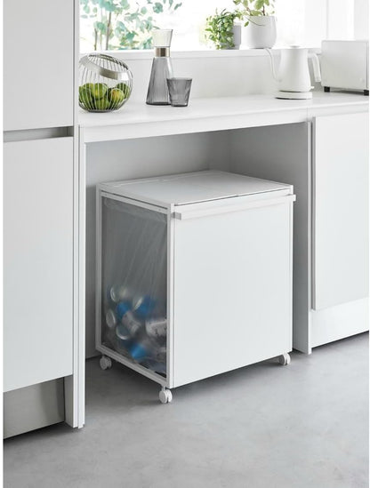 Yamazaki 1821 TOWER 2~Compartment Trash Can with Casters, black, Steel/Polypropylene/Nylon, 52 x 44 x 60 cm