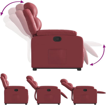 Relaxfauteuil – Sta-Op Stoel – TV Fauteuil – Verstelbare Relaxstoel – Ligstoel – Elektrische Opsta-Ondersteuning – Kunstleren Bekleding Wijnrood