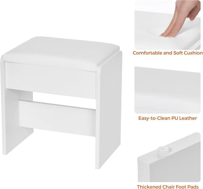 ANWBROAD Large Makeup Dressing Table with Adjustable LED Lighting in 3 Colors and Sockets Modern White Dressing Table with Mirror and Stool 7 Drawers 4 Open Shelves 140x100x40cm BDT65W - QUORE