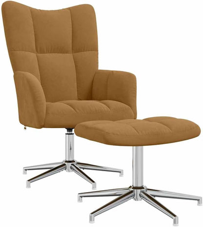 Relaxstoel met poef, bruin, fluweel, tv-stoel met ligfunctie, enkele ligstoel, relaxstoel voor woonkamer, slaapkamer met voetensteun, A2
