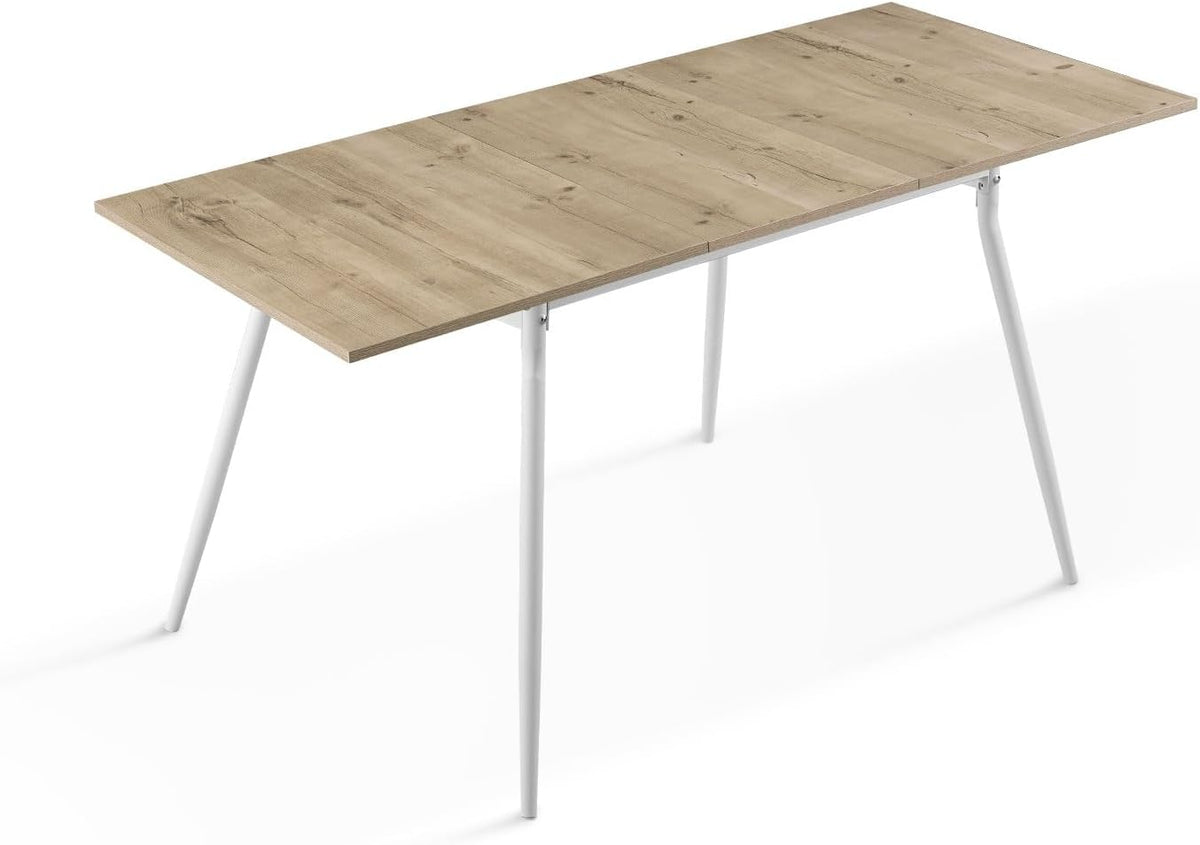 Uittrekbare Eettafel – Verlengbare Tafel – Keukentafel – Multifunctionele Tafel – Ruimtebesparende Eettafel – MDF Zandeiken Blad – Stabiel Gepoedercoat Metalen Frame – 120-160x80 cm – Voor 4-6 Personen