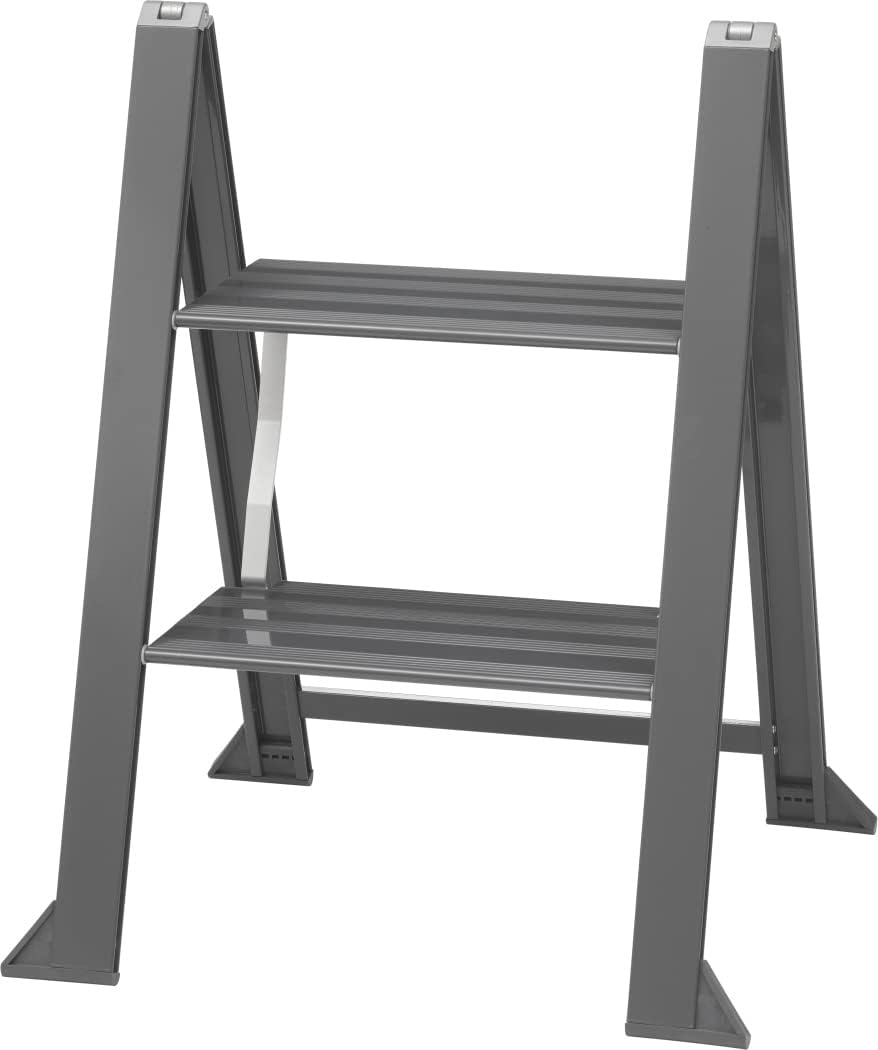 W.Steps 728502 Vikingstep Midi Zwarte aluminium trapladder, 480 mm hoog, belastbaar tot 150 kg, compacte aluminium vouwladder met 2 treden, slechts 35 mm breed