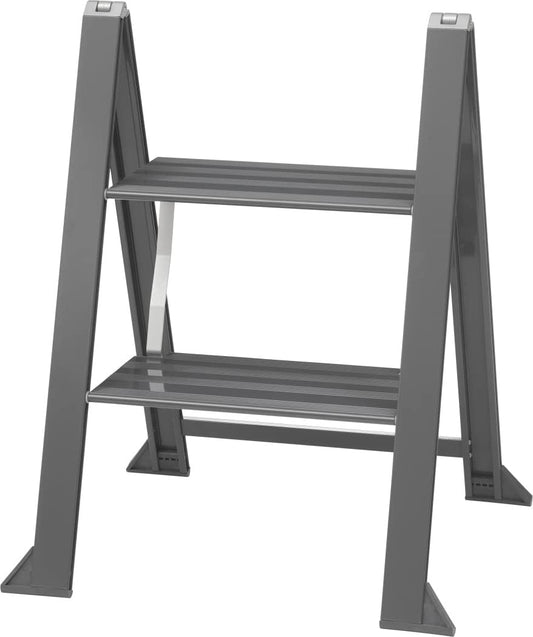 W.Steps 728502 Vikingstep Midi Zwarte aluminium trapladder, 480 mm hoog, belastbaar tot 150 kg, compacte aluminium vouwladder met 2 treden, slechts 35 mm breed