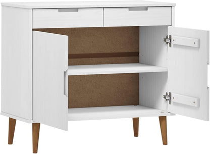 Sideboard Living Room Cabinets Living Room Angled Storage Cabinet Sideboard MOLDE White 90x40x80cm Solid Wood Pine - QUORE