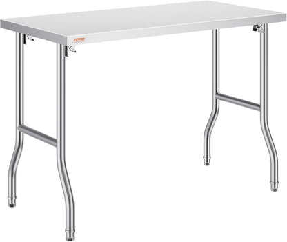 VEVOR Stainless Steel Work Table, 1220 x 610 x 850 mm, Silver - for Family Kitchen, Garage, Commercial Kitchen, Restaurant, Coffee Shop, Laboratory