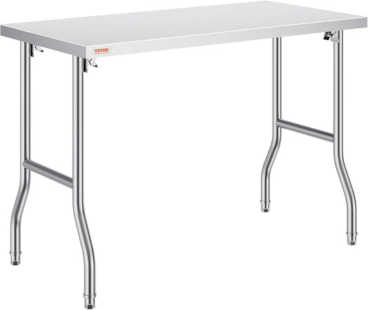 VEVOR Stainless Steel Work Table, 1220 x 610 x 850 mm, Silver - for Family Kitchen, Garage, Commercial Kitchen, Restaurant, Coffee Shop, Laboratory