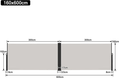 Zijluifel – Wandluifel – Uittrekbare Luifel – Balkonbeschermer – Inkijkbescherming – Waterafstotend Polyester – Maximaal 6 Meter Uitrol – Aluminium Behuizing
