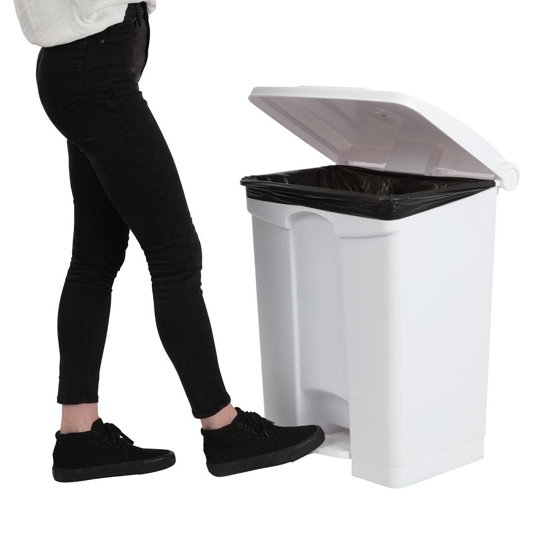 Jantex Kitchen Pedal Lid Bin White 65ltr Waste Polypropylene Catering Equipment - QUORE