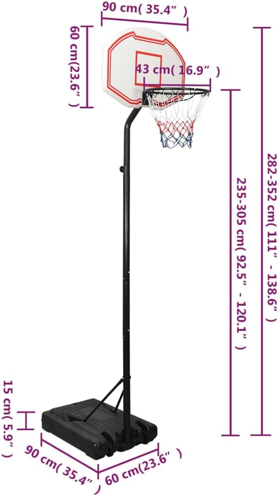 Basketbalring – Basketbalpaal – Basketring – Basketbalbord – Verstelbare Hoogte 282-352 cm – Duurzaam Polyethylene Wit