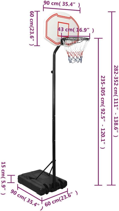 Basketbalring – Basketbalpaal – Basketring – Basketbalbord – Verstelbare Hoogte 282-352 cm – Duurzaam Polyethylene Wit